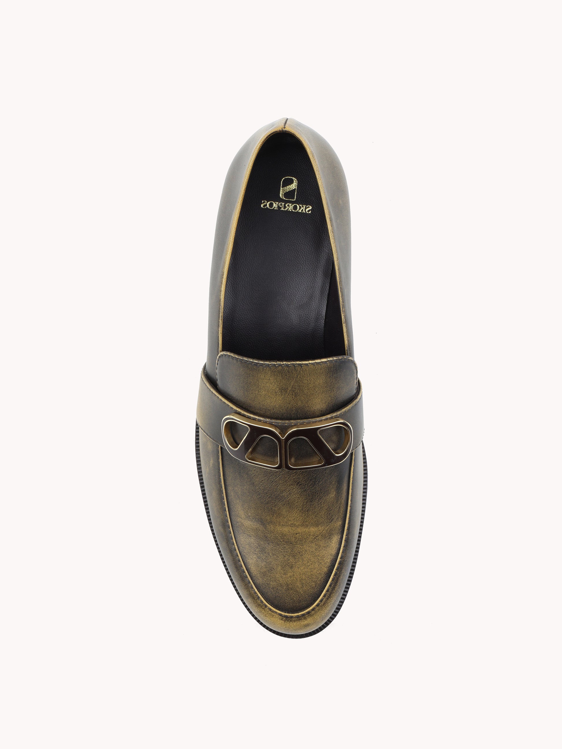 golden brown brushed leather androgynous style loafers skorpios