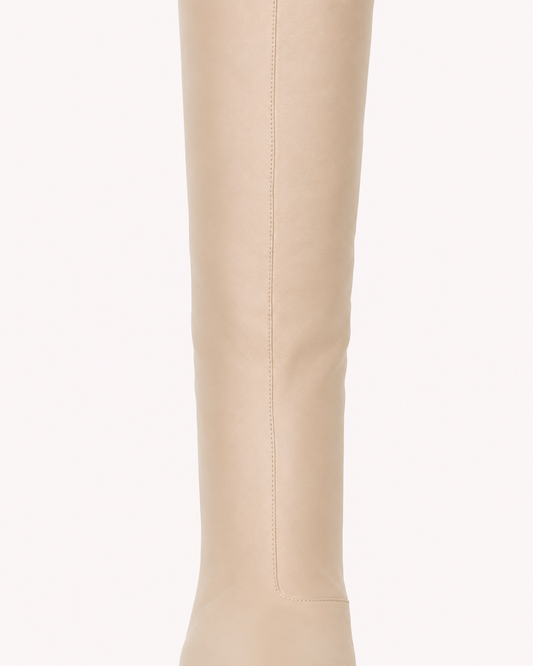 Bottes couture Carolina à talons hauts en cuir nappa crème - Maison Skorpios par Adriana Abascal