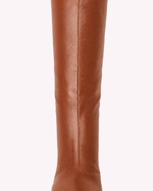 Bottes couture Carolina à talons hauts en cuir nappa marron - Maison Skorpios par Adriana Abascal