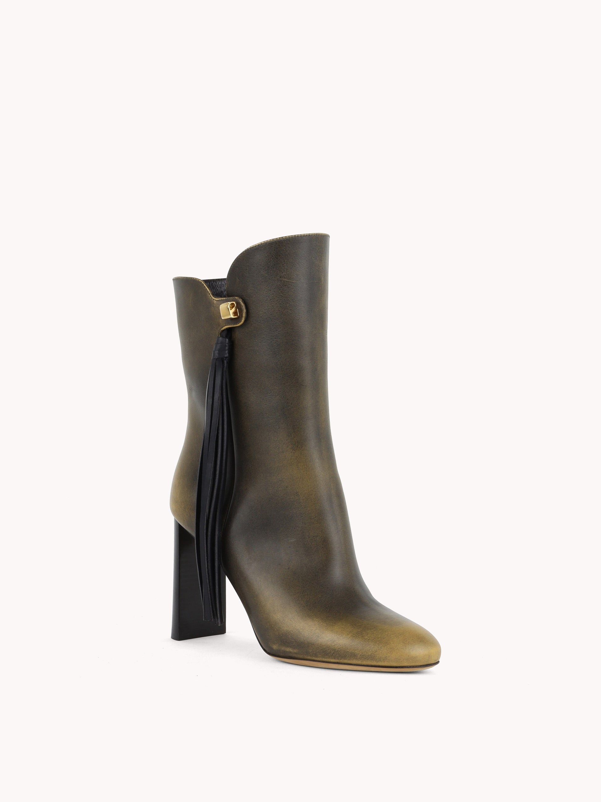 designer golden brown leather ankle boots high-heel skorpios