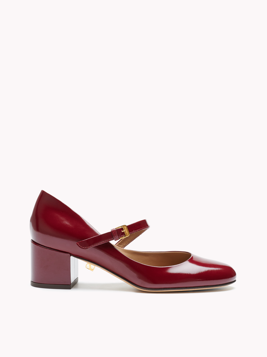 Babies Jane en cuir bordeaux et talon bloc moyen - Maison Skorpios par Adriana Abascal