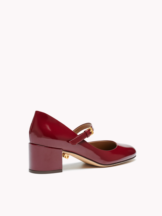 Babies Jane en cuir bordeaux et talon bloc moyen - Maison Skorpios par Adriana Abascal