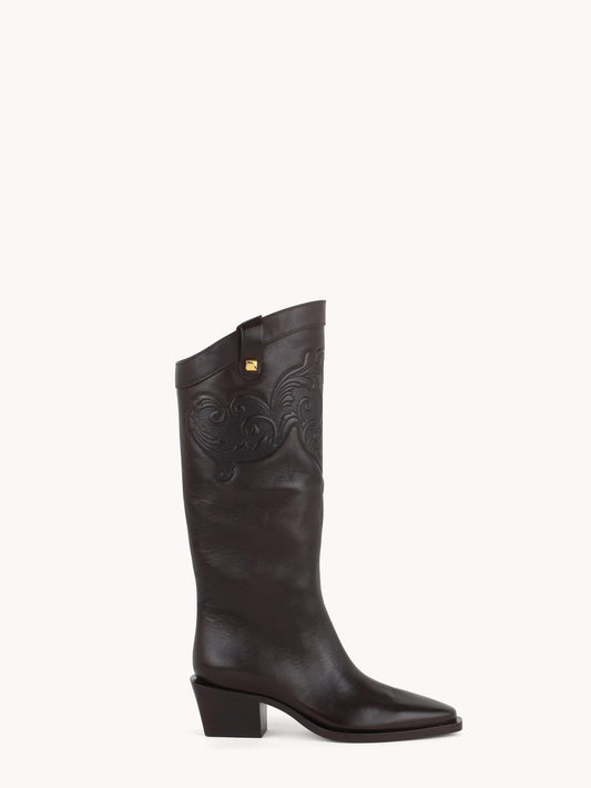 West boots in brown leather with mid heel by Adriana Abascal Emanuele filiberto