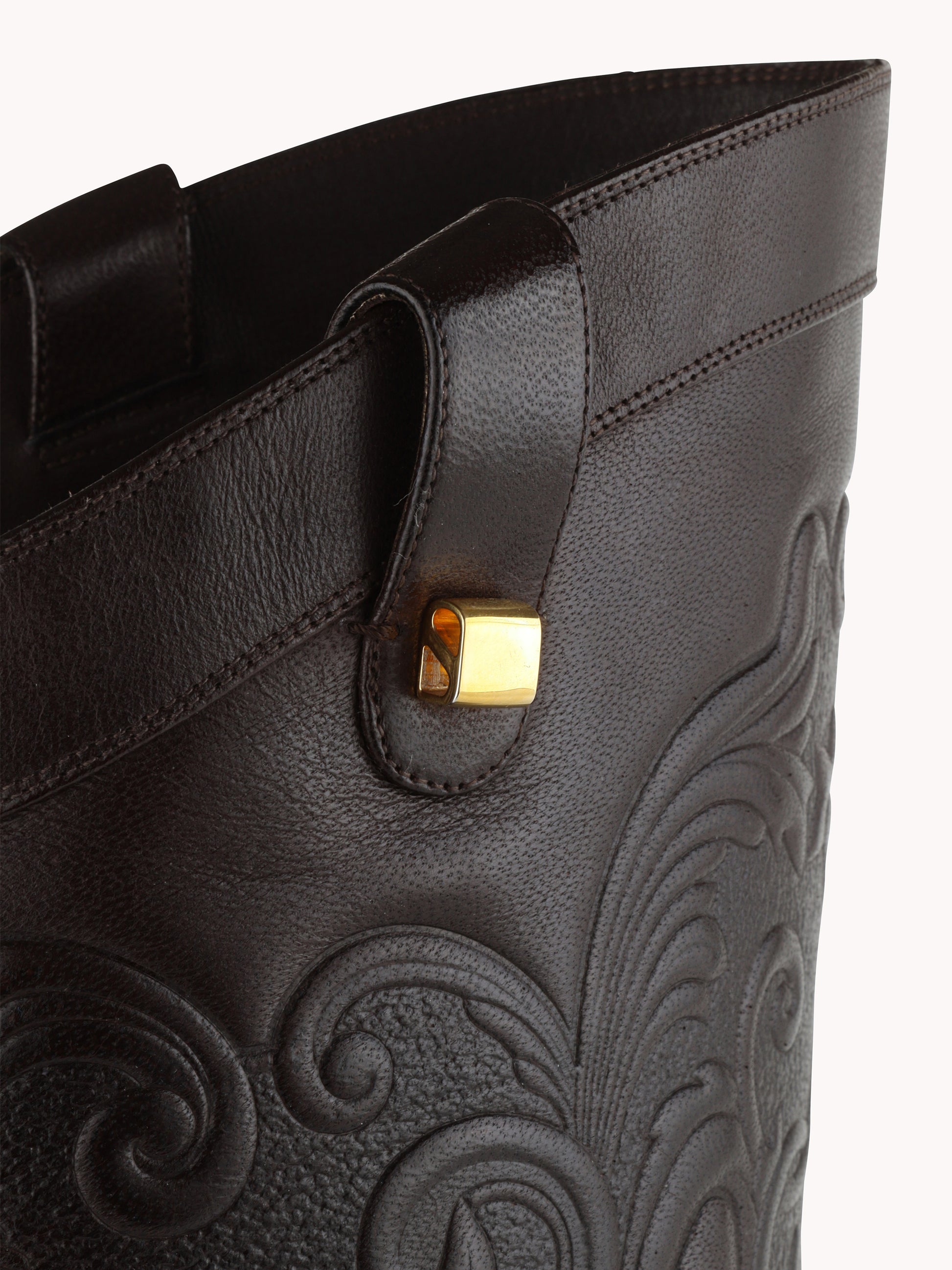 Designer santiag boots in brown leather Maison Skorpios by Adriana Abascal Emanuele filiberto