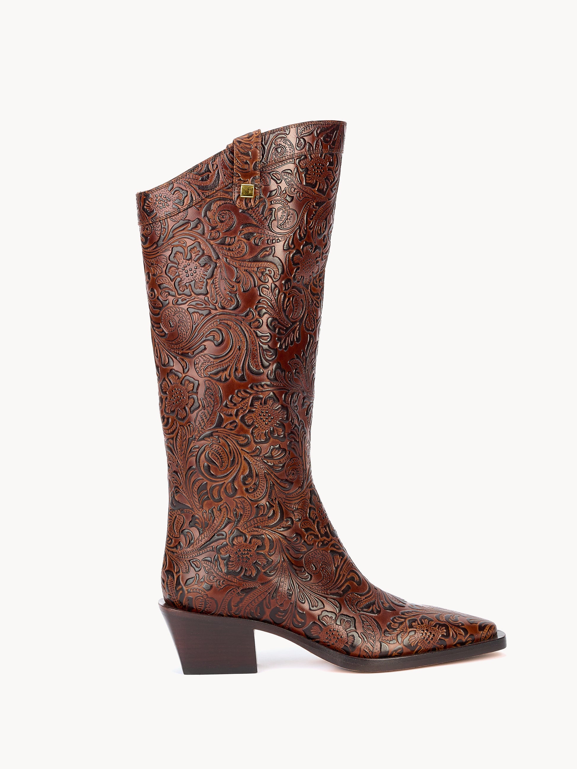 West boots in brown floral leather - Sienna Borgia | Maison Skorpios West boots in brown floral leather - Sienna Borgia | Maison Skorpios