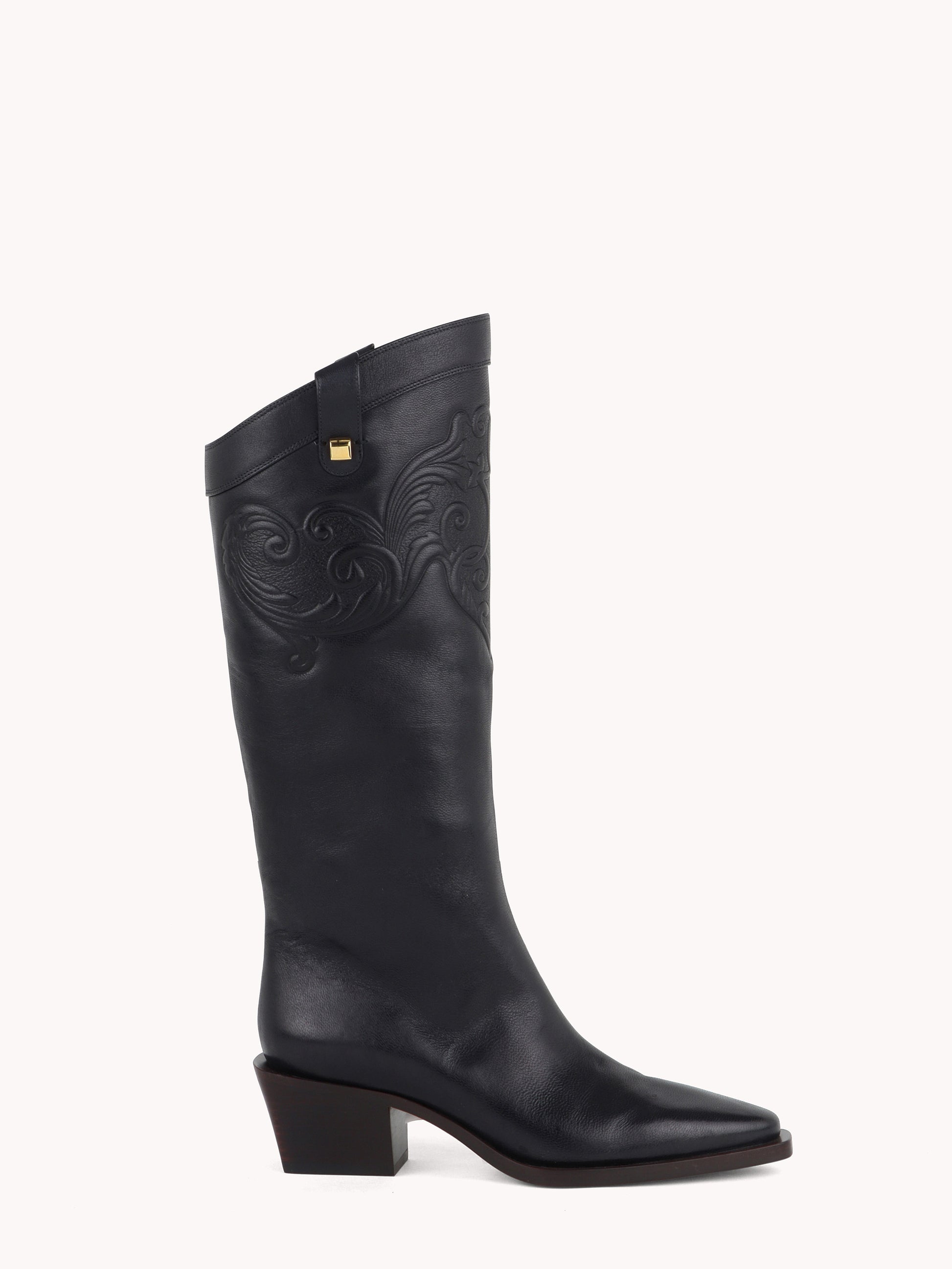 luxury western high boots black leather skorpios