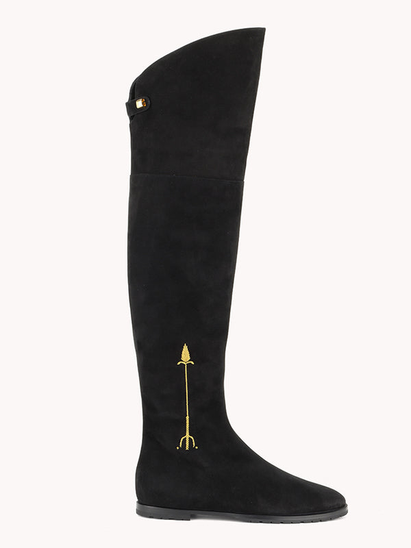Stefania Malaga Over the Knee Black Suede Boots