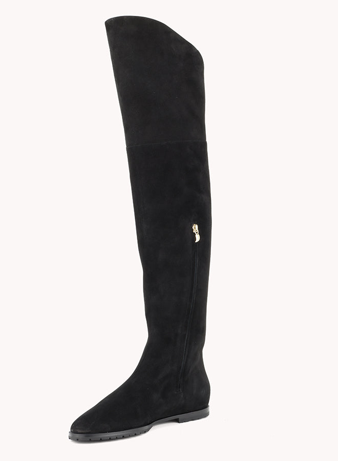 luxurious black suede over the knee flat boots skorpios
