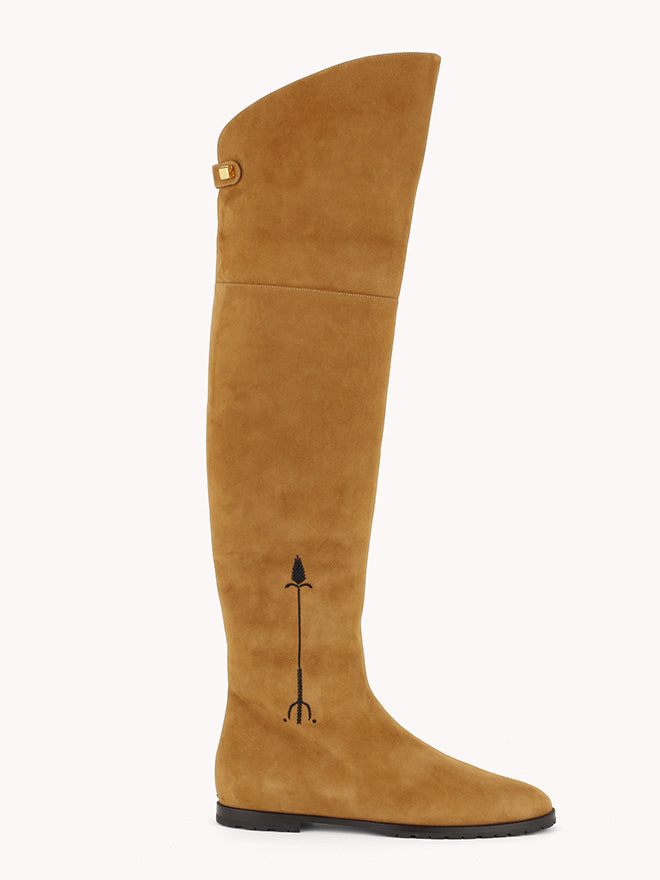 Stefania Malaga Over the Knee Cognac Suede Boots