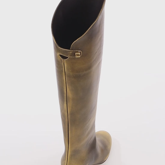 Skorpios golden brown leather mid-heel boots