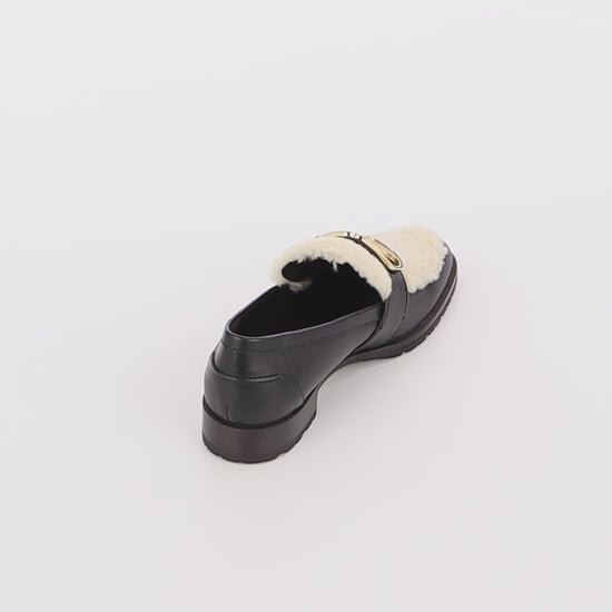 timeless sheepskin black leather loafers skorpios