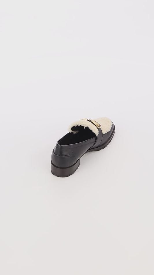 timeless sheepskin black leather loafers maison skorpios by adriana abascal emanuele filiberto