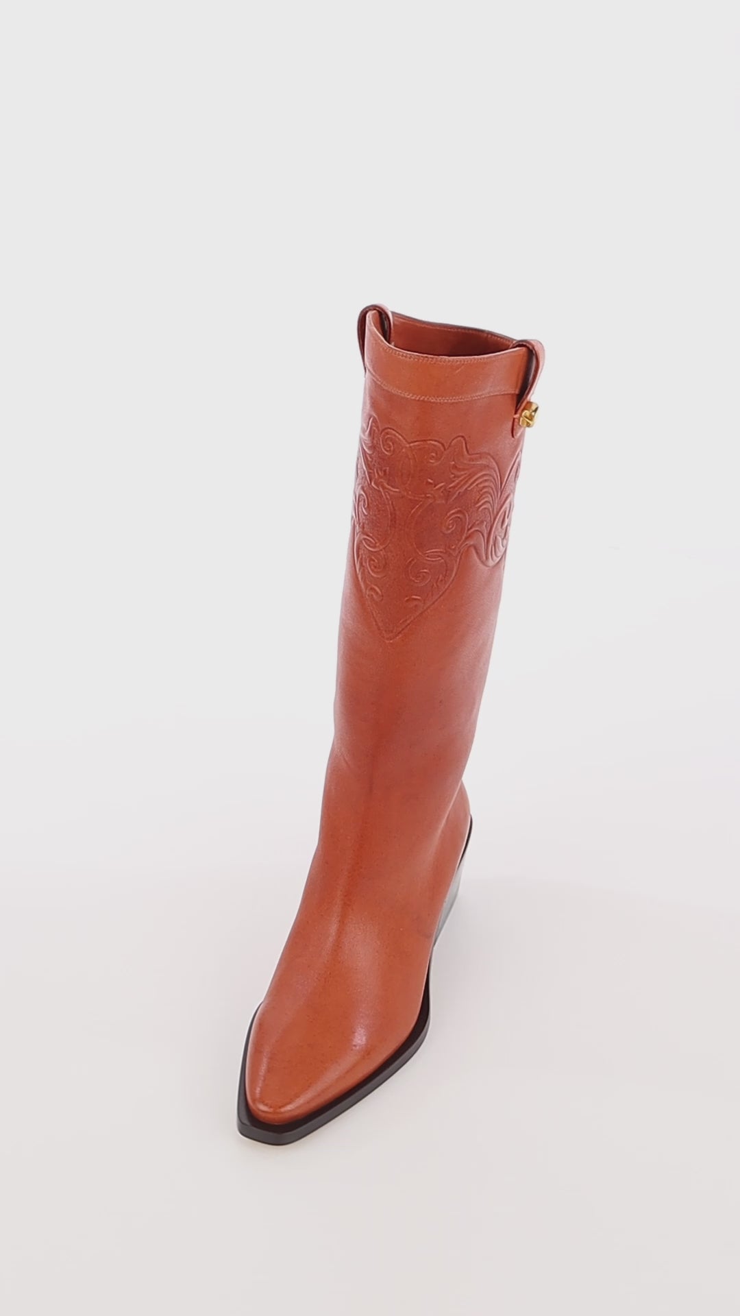 Elegant Chestnut brown nappa embossed leather western boots Maison Skorpios by Adriana Abascal Emanuele filiberto