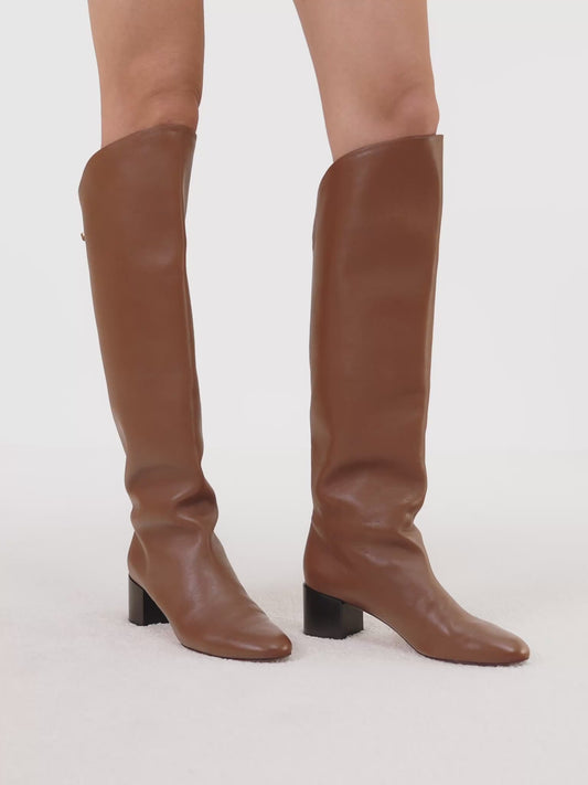 mid heel brown luxury boots maison skorpios by adriana abascal emanuele filiberto