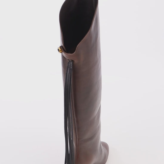 luxury equestrian chocolate leather high boots made in Italy skorpios