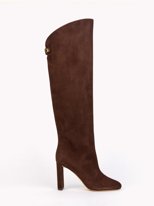 Luxury brown suede high heel boots maison skorpios by adriana abascal Emmanuel de savoie 