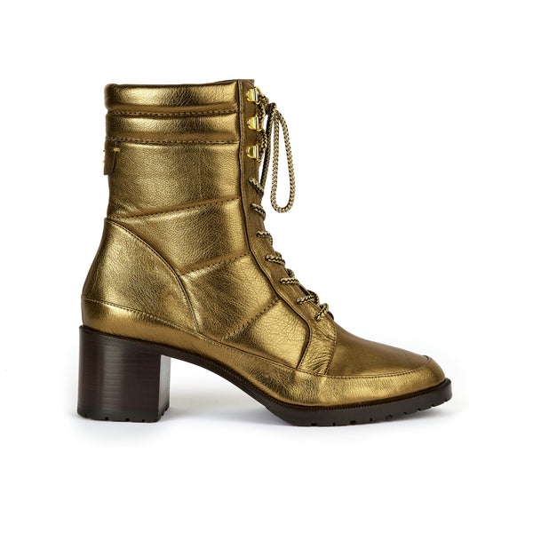 Rita Dark Gold Nappa Leather Lace Up Boots
