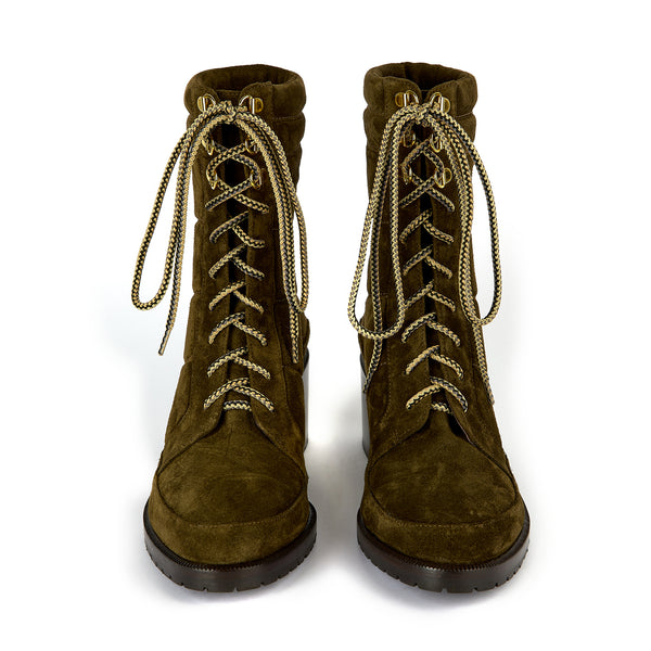 Rita Khaki Suede Lace Up Boots