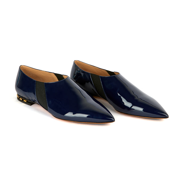 Elle Navy Patent Leather Pointed Toe Flats