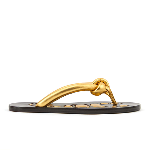 Milan Pillowed Gold Leather Flip Flops