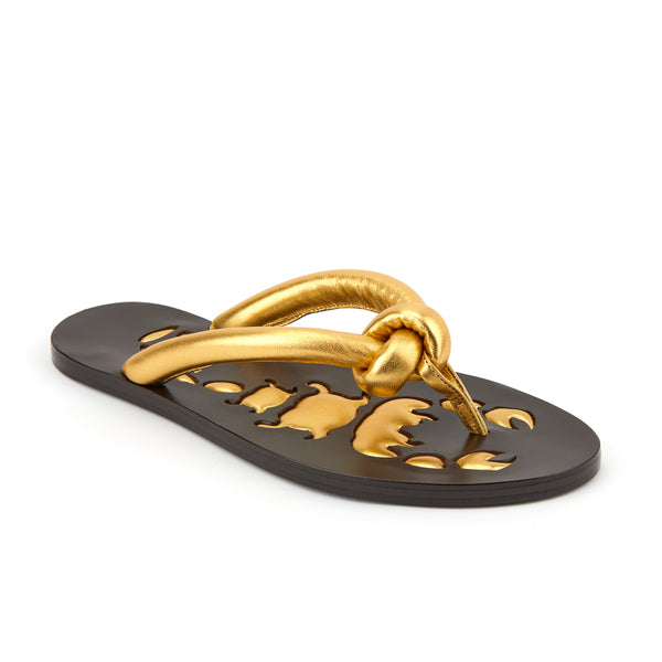 Milan Pillowed Gold Leather Flip Flops