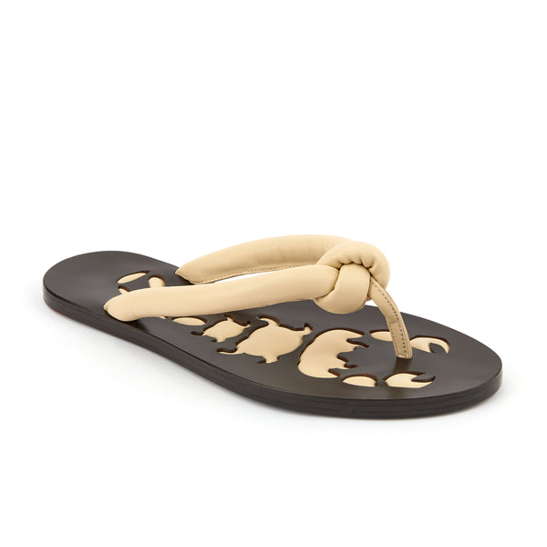 Milan Pillowed Cream Leather Flip Flops