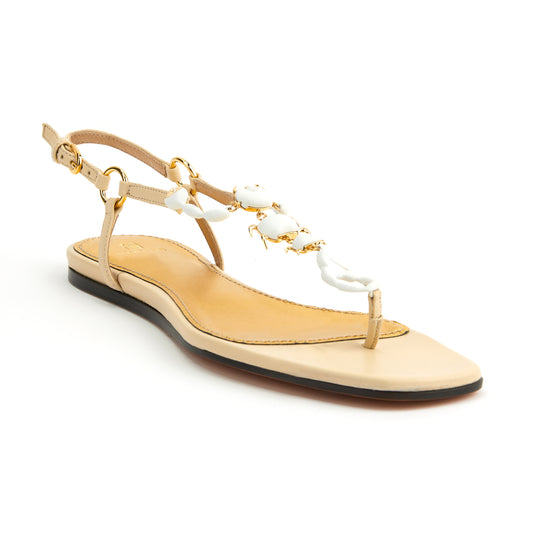 cream nappa leather scorpion flat sandals Skorpios