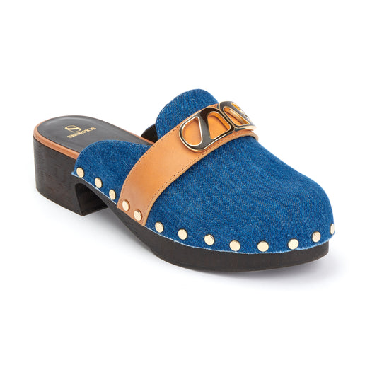 Heidi studded denim clogs - Maison Skorpios by Adriana Abascal