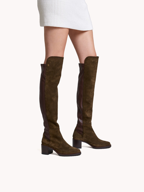 Emily Over The Knee Khaki Casual Suede Boots
