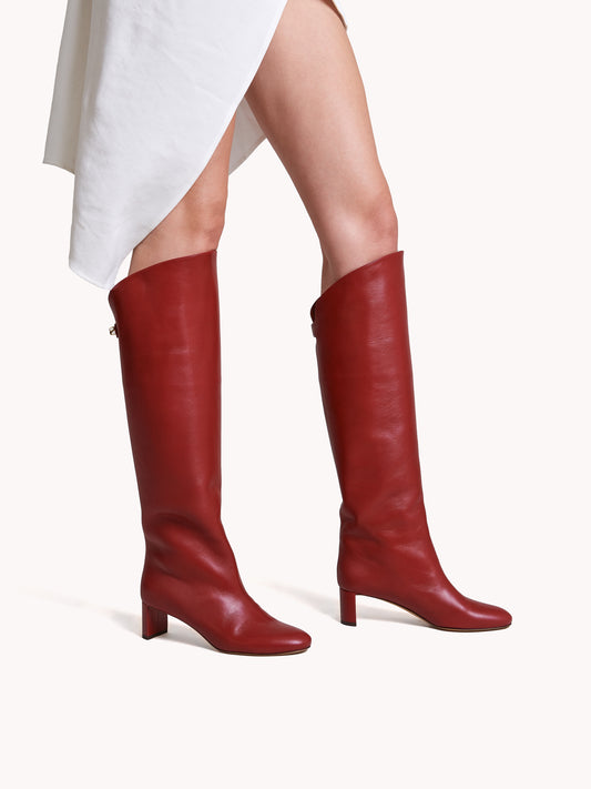 Bottes Adry à talon moyen en cuir d'agneau rouge