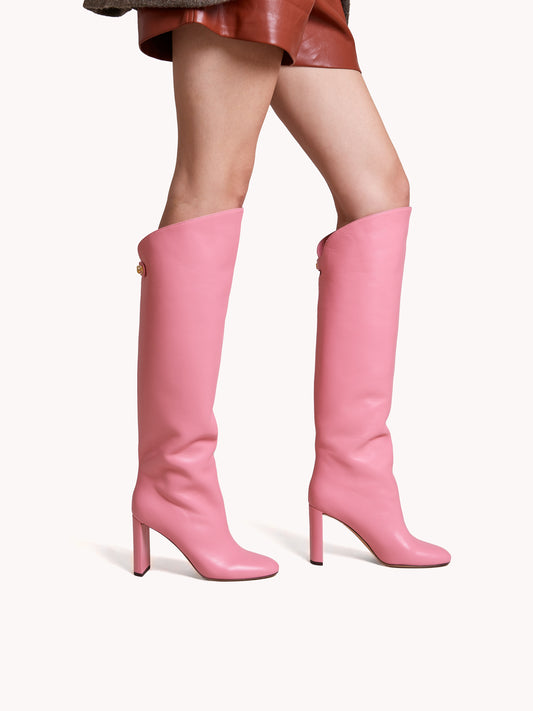 bubble gum pink boots with high heel in nappa leather maison skorpios by adriana abascal emanuele filiberto di Savoia 
