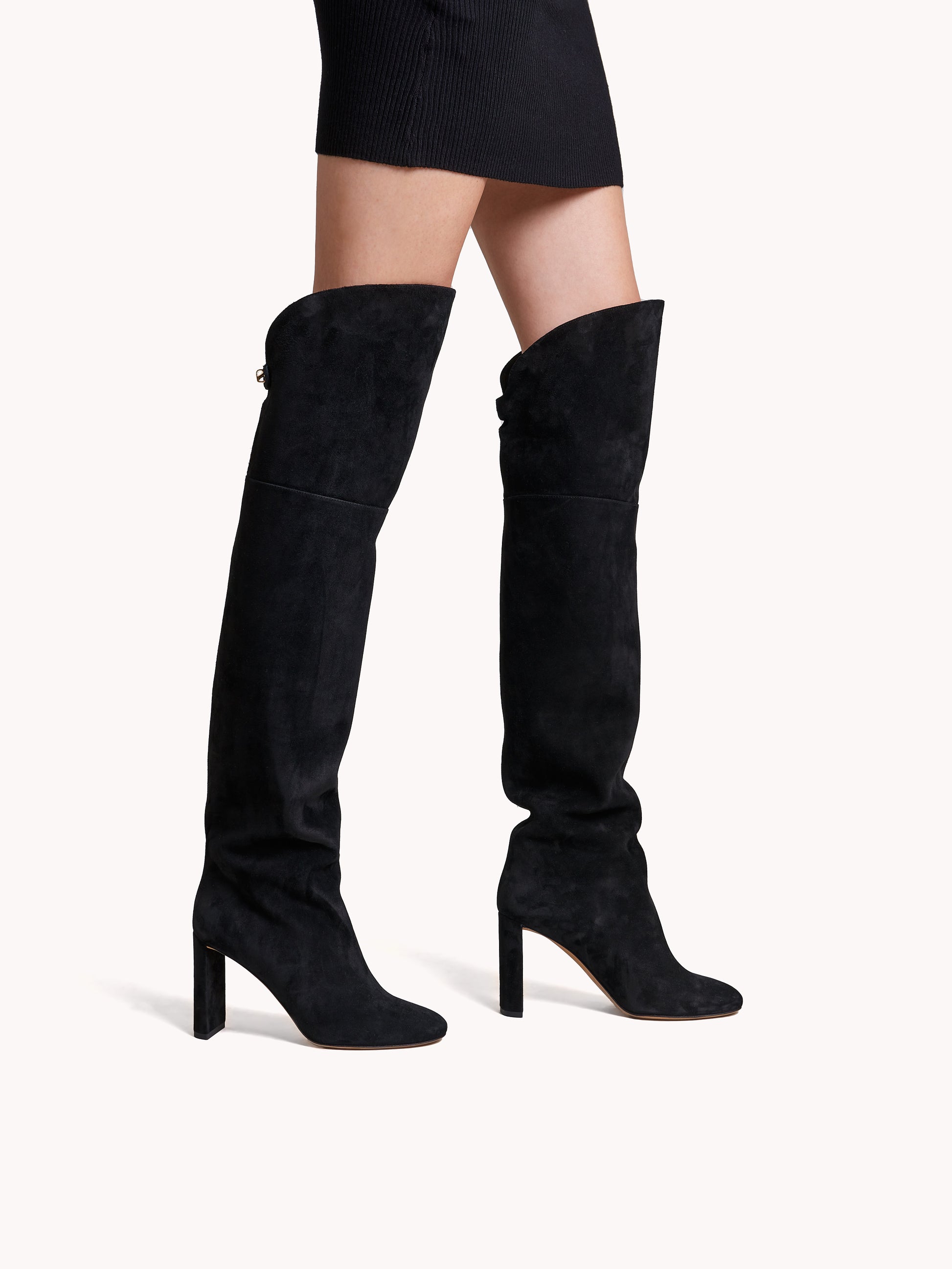 Elegant black suede thigh high boots Marylin Maison Skorpios