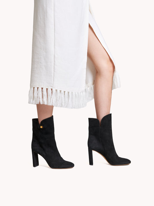 luxurious black suede ankle boots made in italy maison skorpios by adriana abascal emanuele filiberto di Savoia