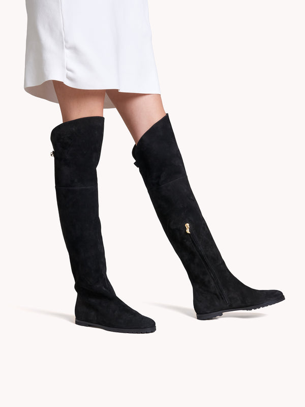 Stefania Over The Knee Black Suede Boots