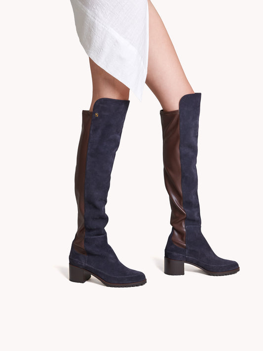 Emily Over The Knee Navy Casual Suede Boots