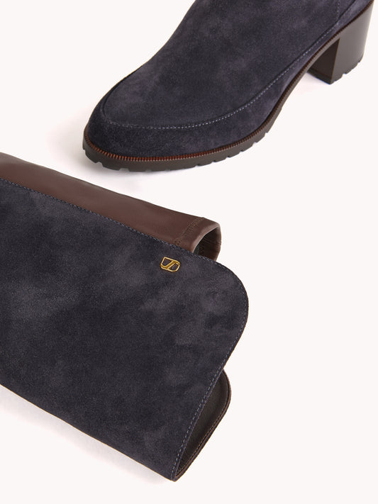 Emily Over The Knee Navy Casual Suede Boots