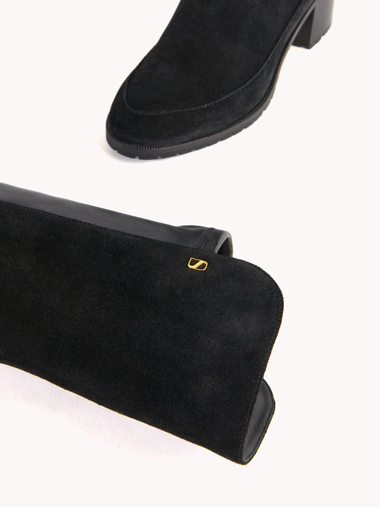 Emily Over The Knee Black Casual Suede Boots