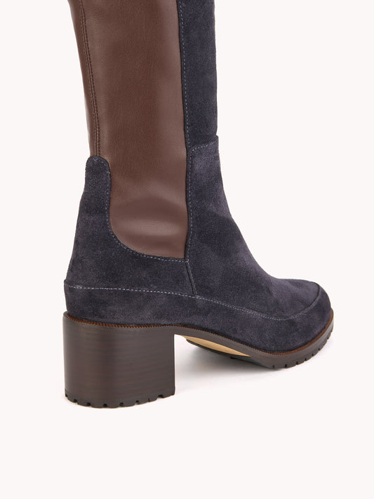 Emily Over The Knee Navy Casual Suede Boots