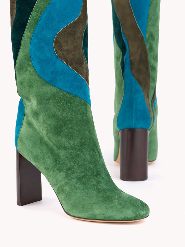 Aurora High-heel Suede Multi Green Patchwork Boots