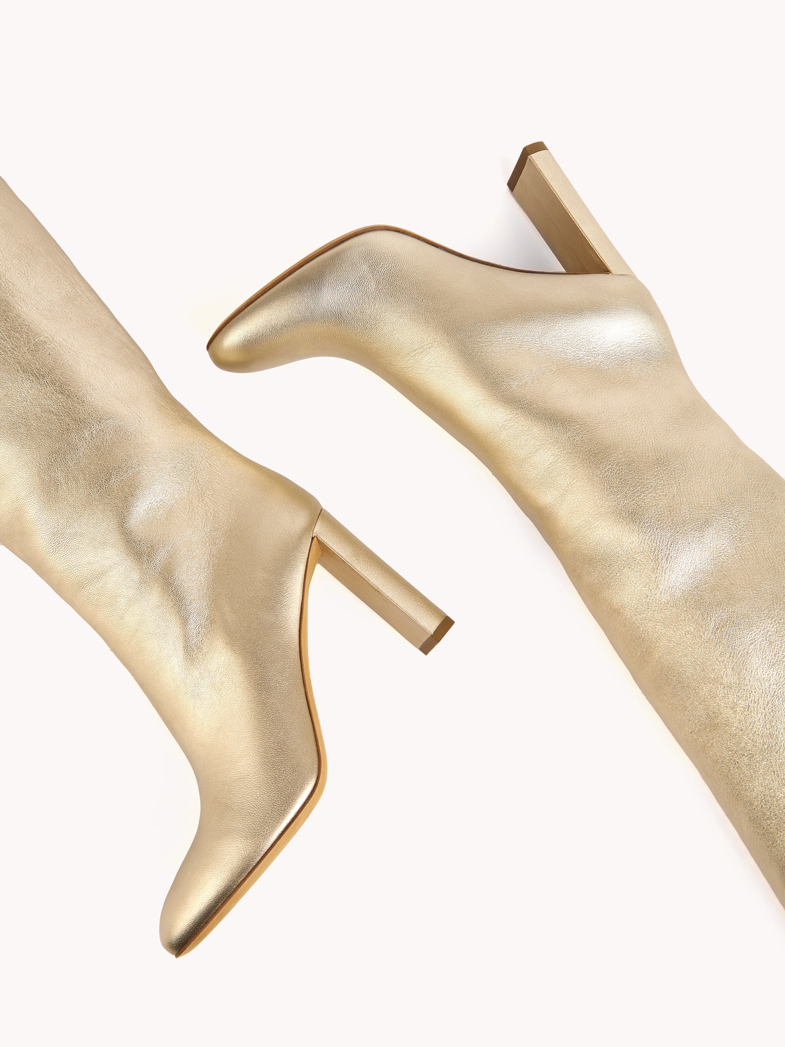 trendy designer boots nappa leather in light gold high-heel maison skorpios by adriana abascal emanuele filiberto