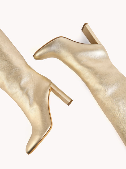 trendy designer boots nappa leather  light gold high-heel skorpios