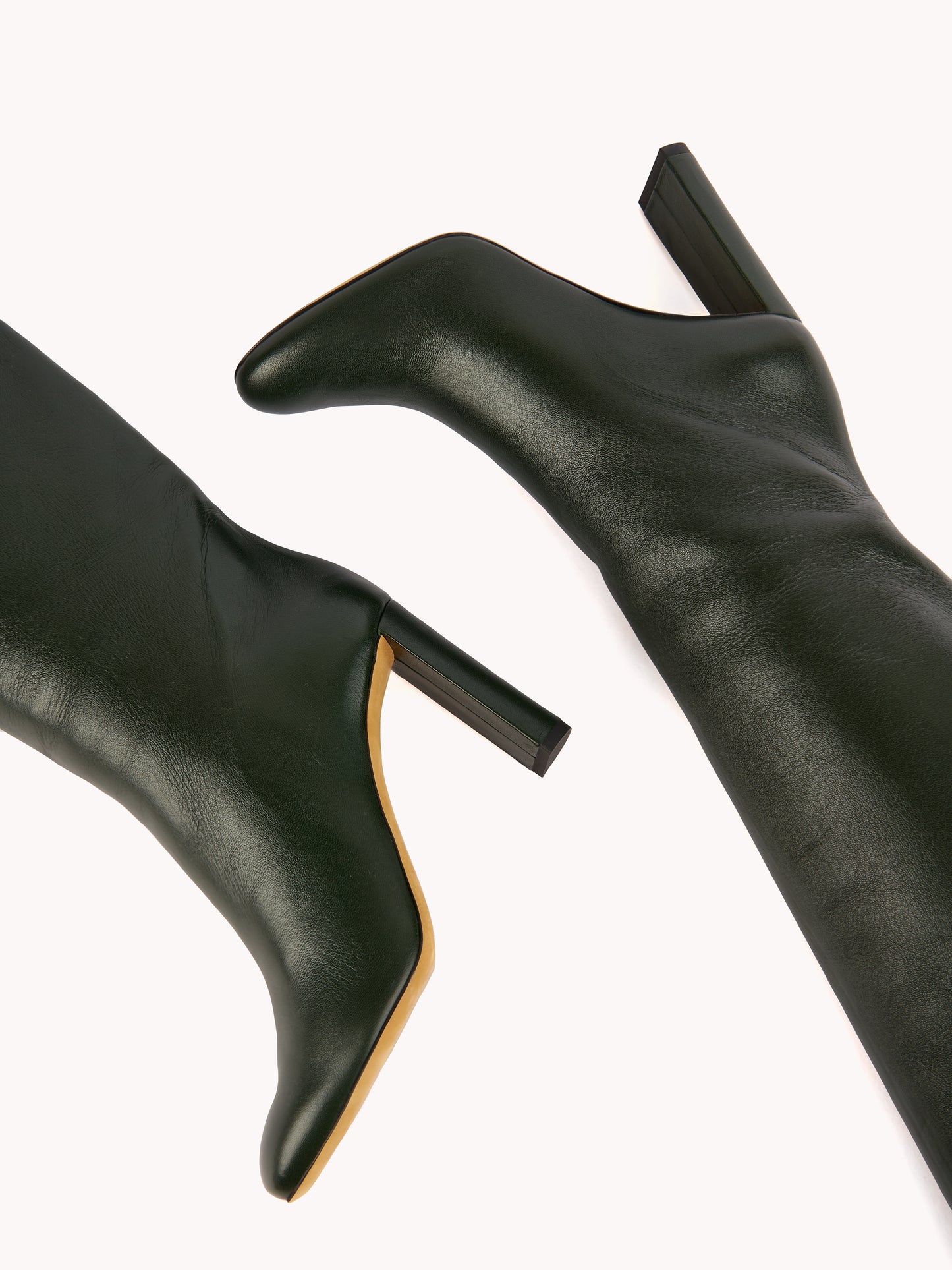 Stivali Adriana in Pelle Nappa Verde Bottiglia con Tacco Alto 