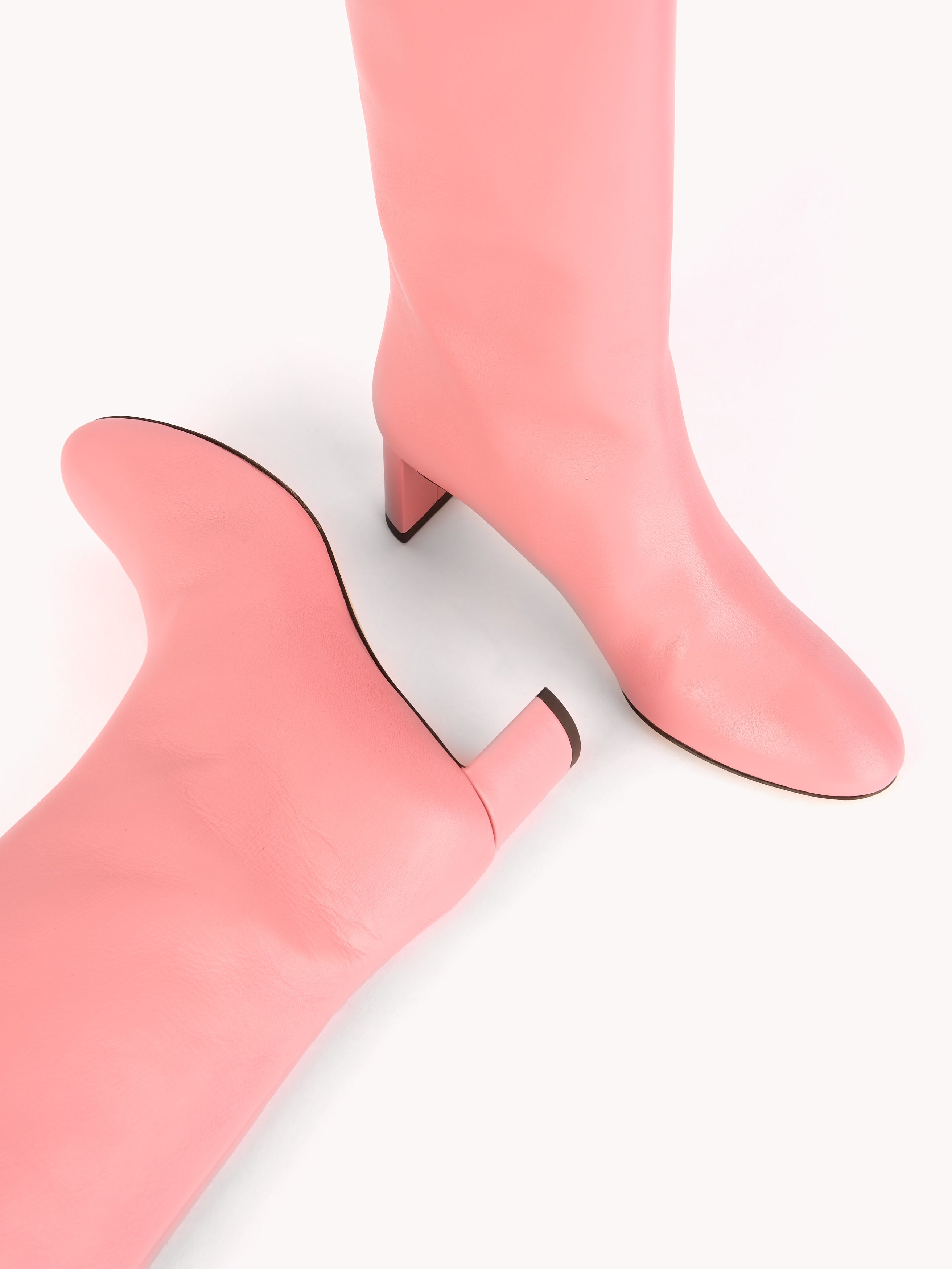 Adry Mid-heel Nappa Bubble-gum Pink Leather Boots