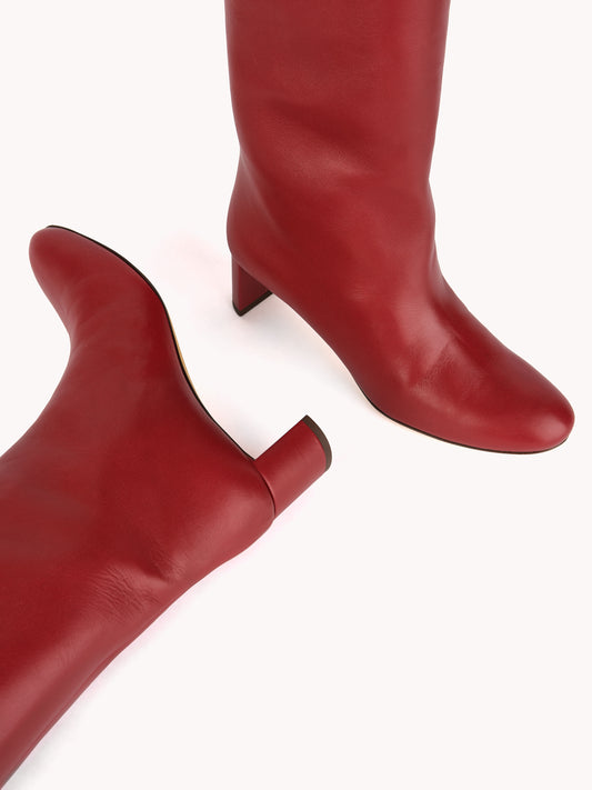 Bottes Adry à talon moyen en cuir d'agneau rouge