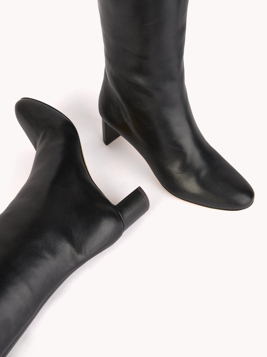elegant black mid heel leather boots for women skorpios