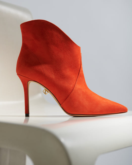 Astrid high-heel orange suede low cut boots - Maison Skorpios by Adriana Abascal