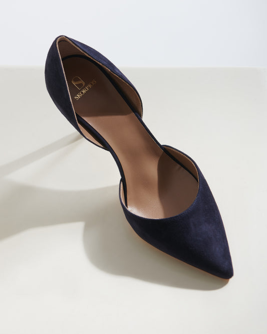 blue suede pumps with stiletto heel maison skorpios by Adriana Abascal Emanuele filiberto