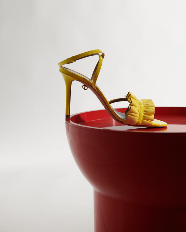 Almudena High-heel Yellow Patent Leather and Suede Sandals