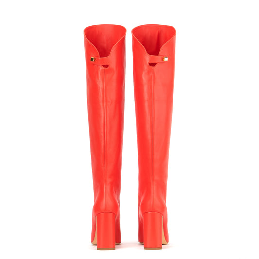 Bottes Adriana à talons en cuir d'agneau orange