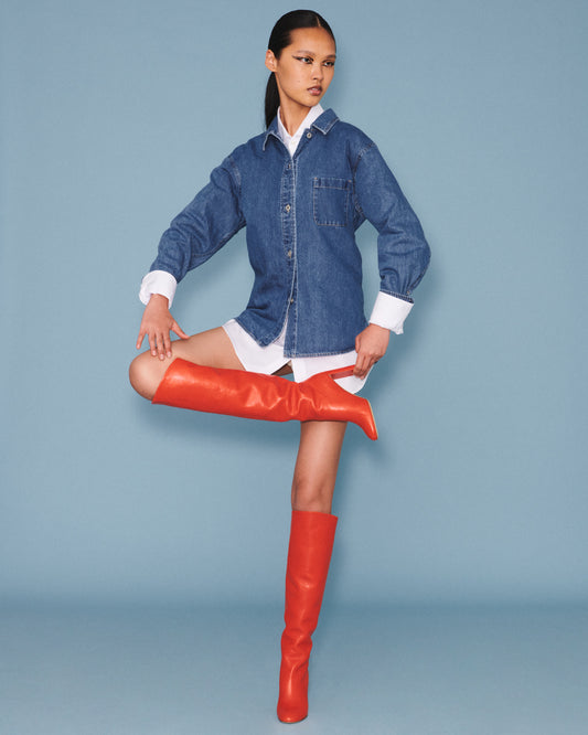 Bottes Adriana à talons en cuir d'agneau orange